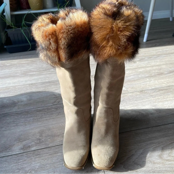 Maxine of Canada Genuine Fur Suede  Leather Square Toe Foldover Boots - Picture 2 of 15